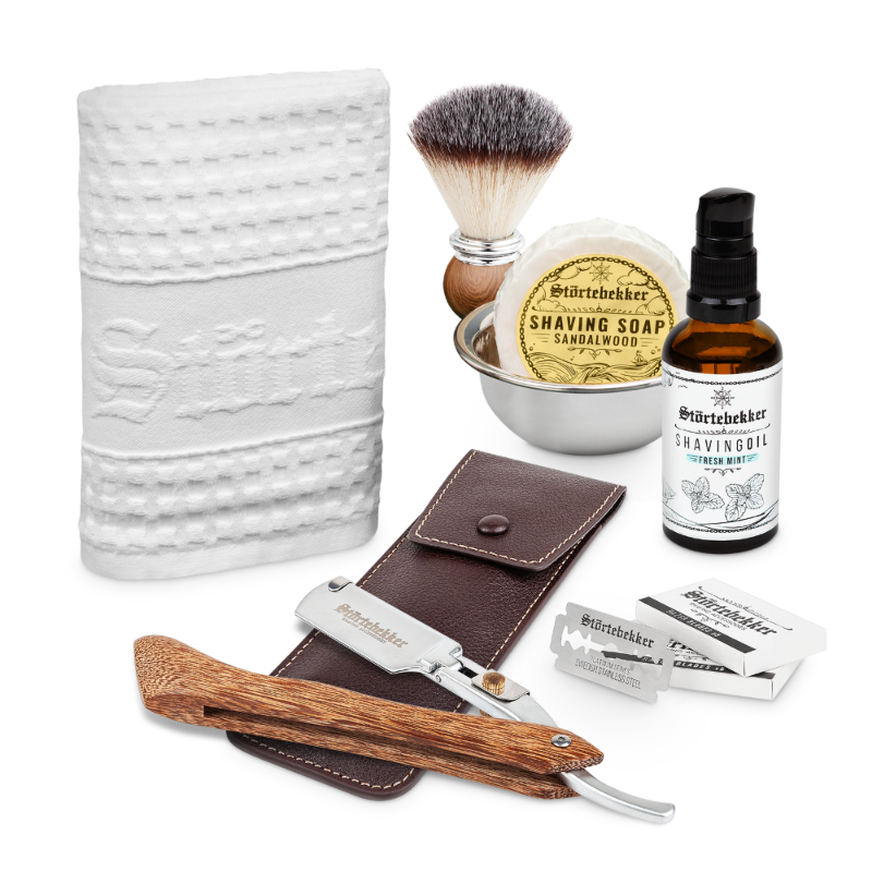Rasurpflege Set Premium - Rasiermesser Holz