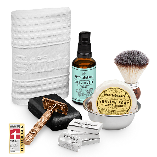 Shaving Care Set Premium - Safety Razor Rosé - Gold