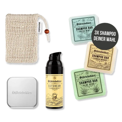 Dusch Routine Set inkl. Tagescreme - 3x festes Shampoo nach Wahl