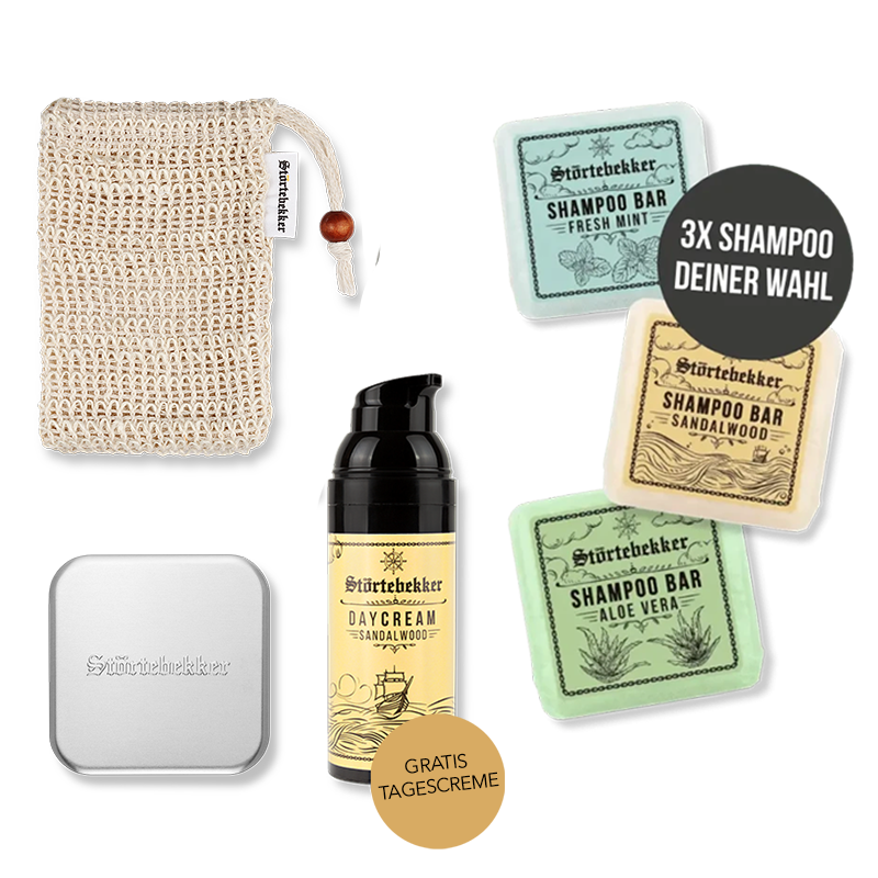 Dusch Routine Set inkl. GRATIS Tagescreme - 3x festes Shampoo nach Wahl