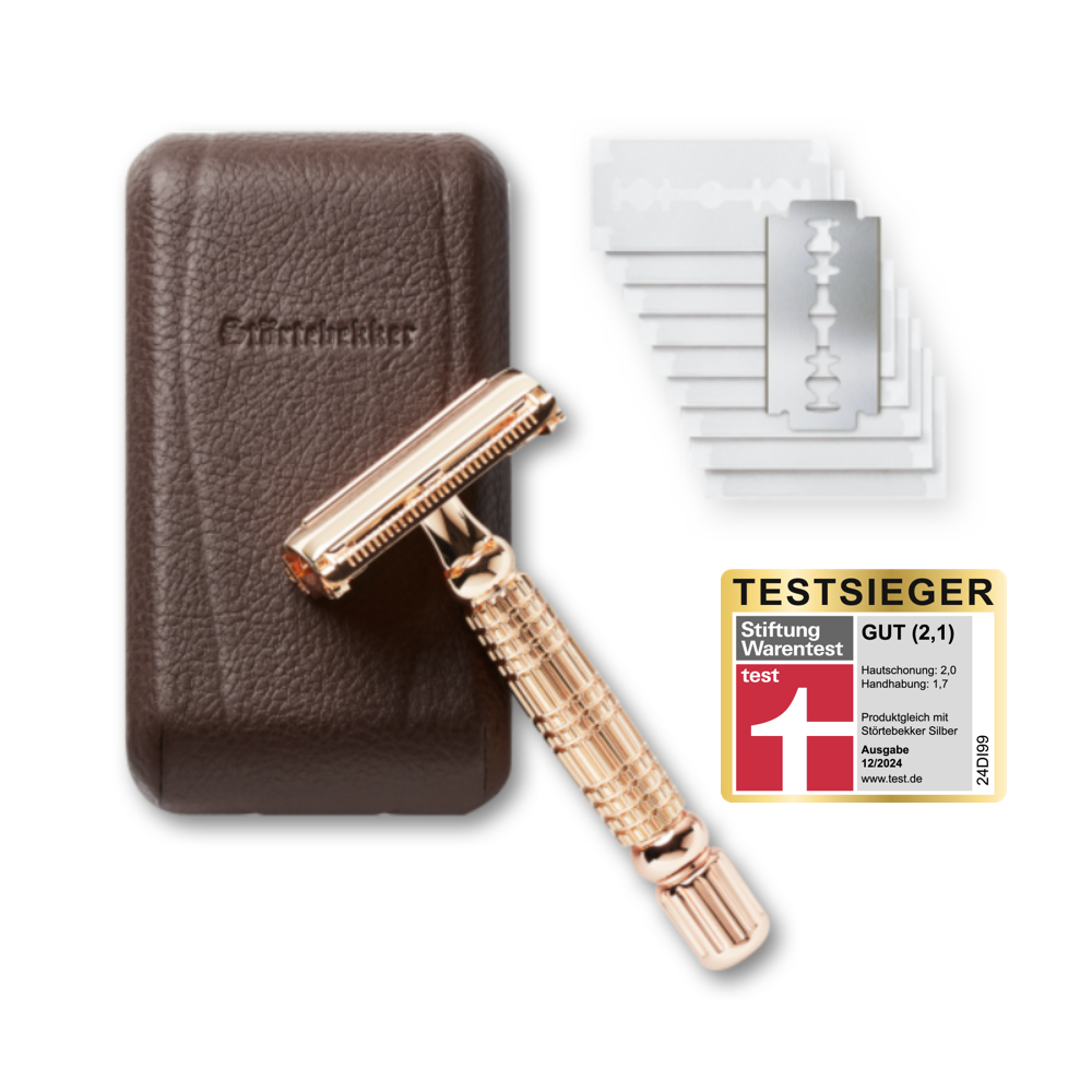 Rasurpflege Set Premium - Rasierhobel 'Hamburg' Rosé - Gold