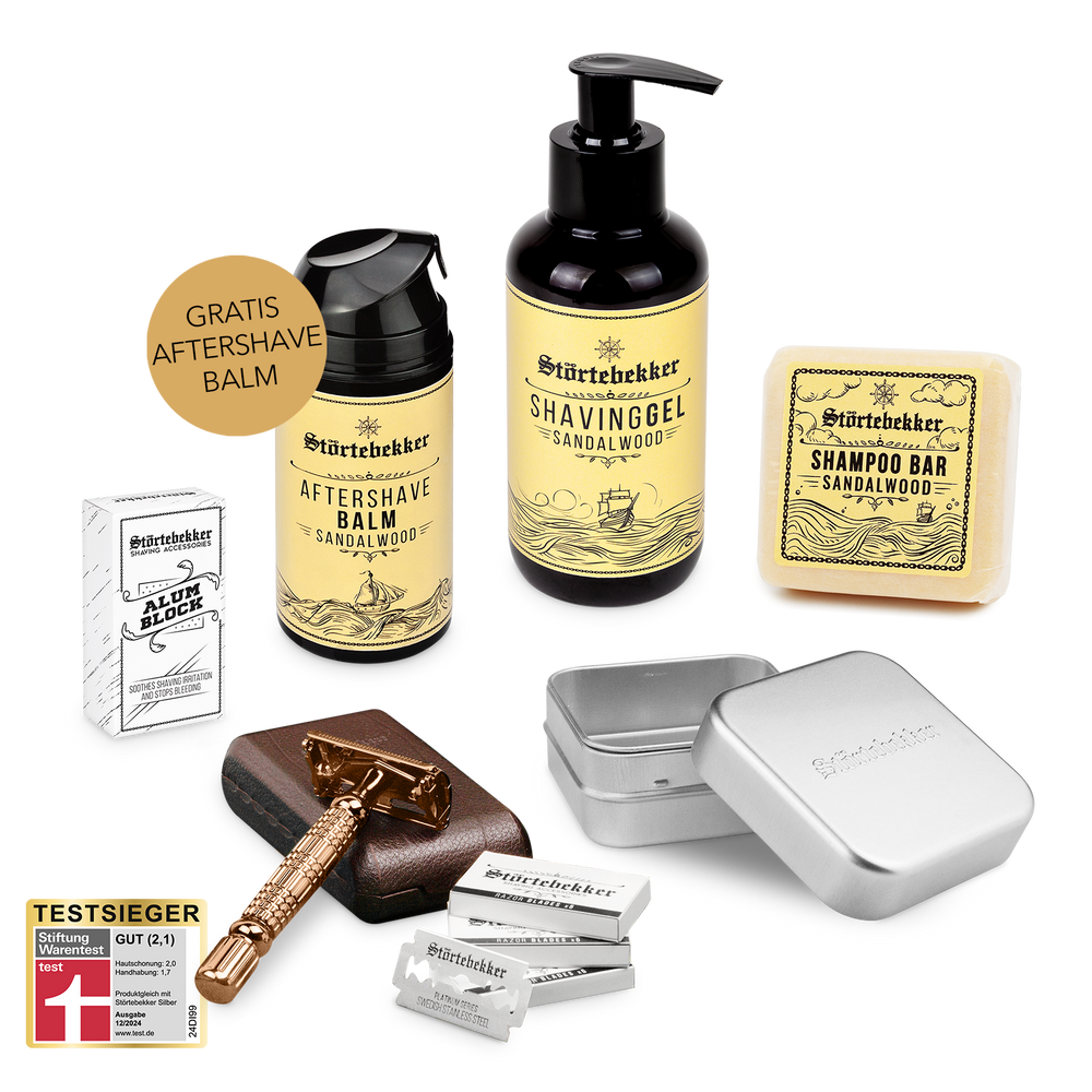 Shower & Shave Essential Set - Rasierhobel 'Hamburg' Rosé - Gold